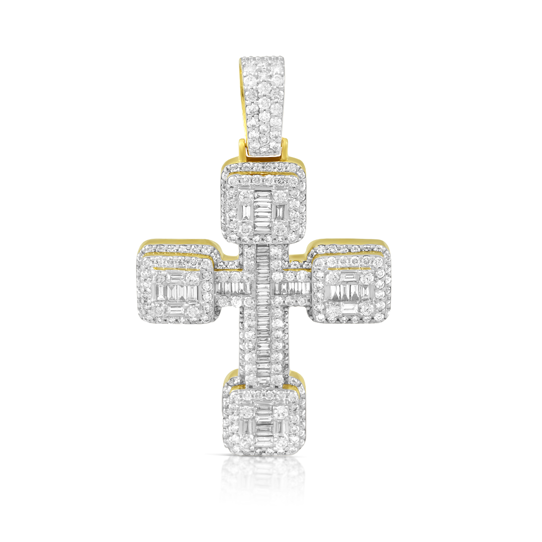 14k Yellow Gold Diamond Baguette Cross 5.65 Ctw