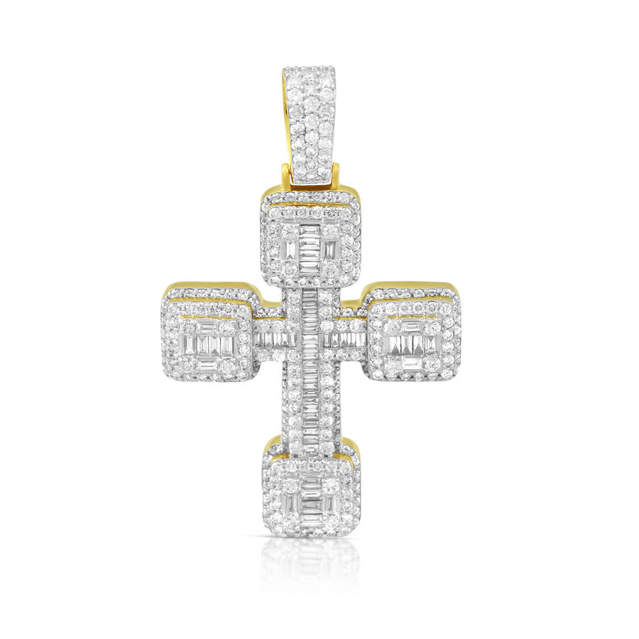 14k Yellow Gold Diamond Baguette Cross 5.65 Ctw