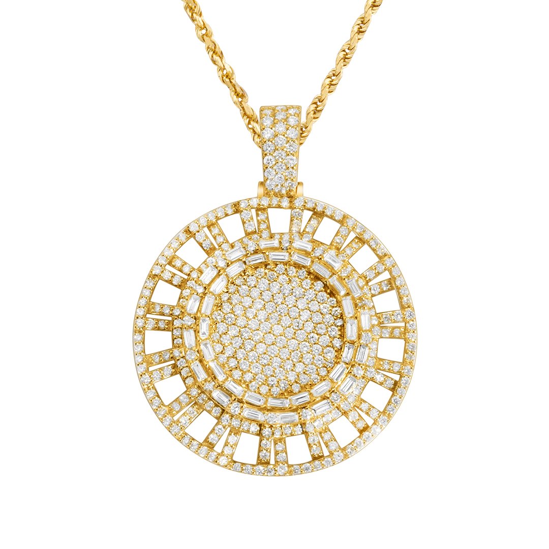 Yelllow Diamond Baguette Pendant in 14k Yellow Gold 5.30 Ctw