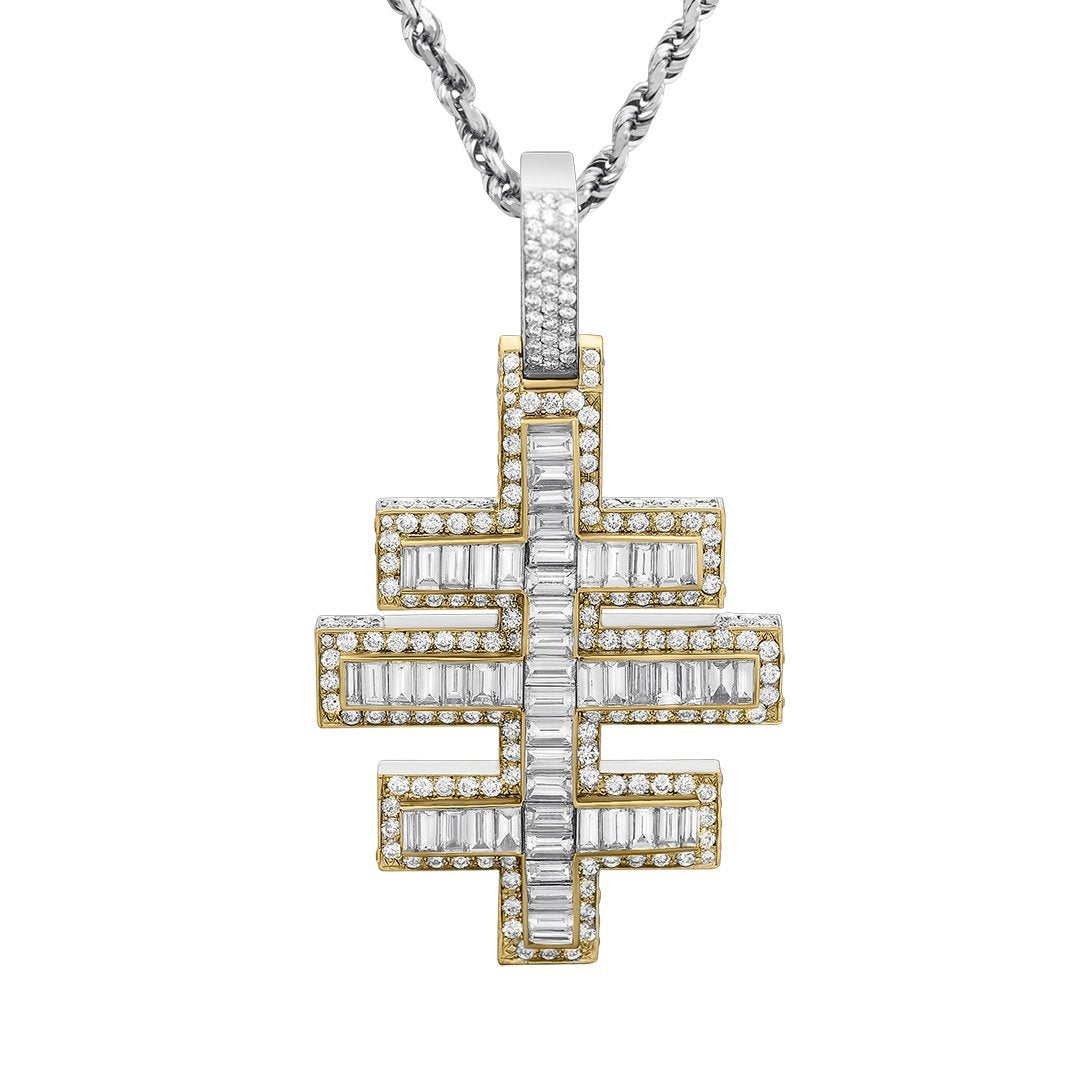 14k White Gold Diamond Baguette Triple Cross 8.56 Ctw