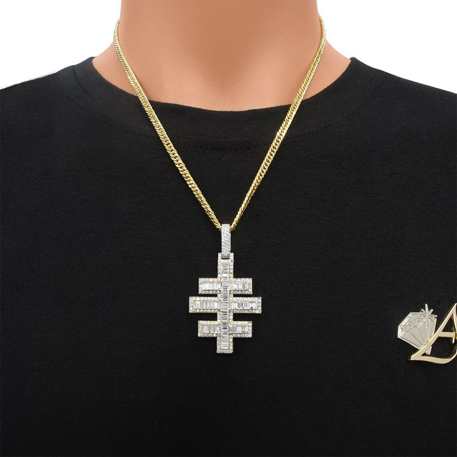 14k White Gold Diamond Baguette Triple Cross 8.56 Ctw