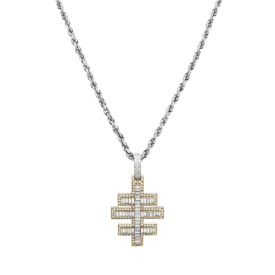 14k White Gold Diamond Baguette Triple Cross 8.56 Ctw
