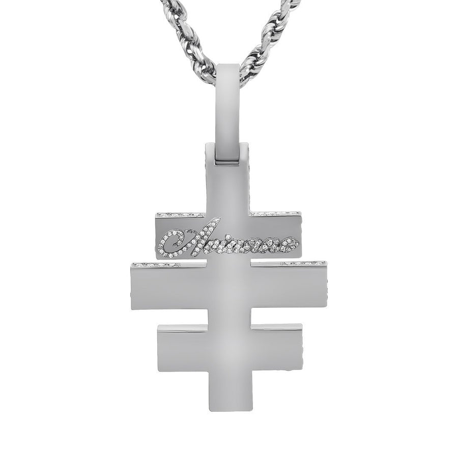 14k White Gold Diamond Baguette Triple Cross 8.56 Ctw
