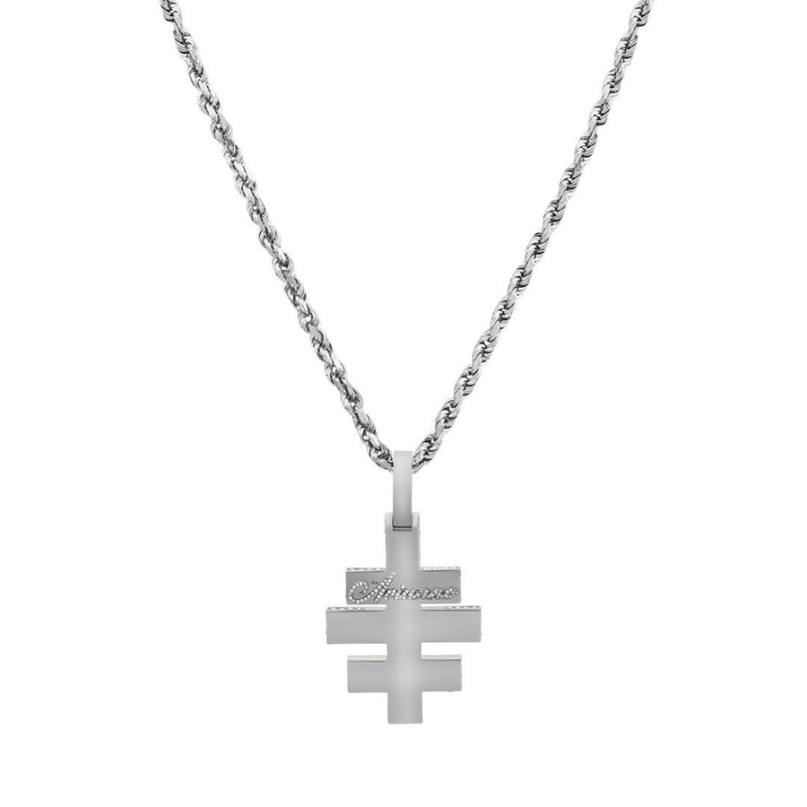 14k White Gold Diamond Baguette Triple Cross 8.56 Ctw
