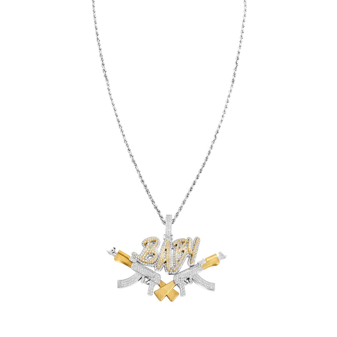 White Diamond Barrel Baby Pendant in 14k White Gold 7.22 Ctw