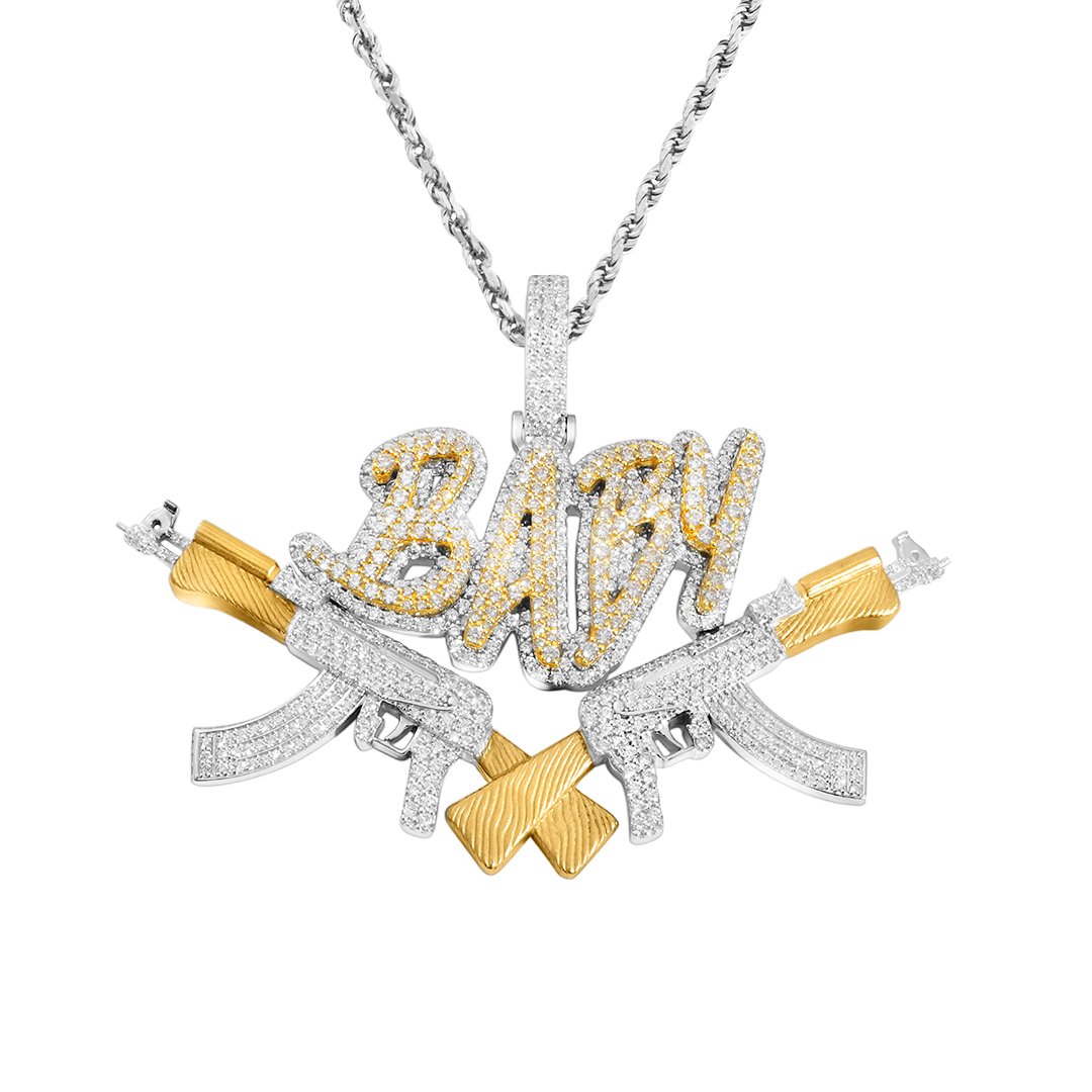 14k White Gold Diamond Barrel Baby Pendant 7.22 Ctw