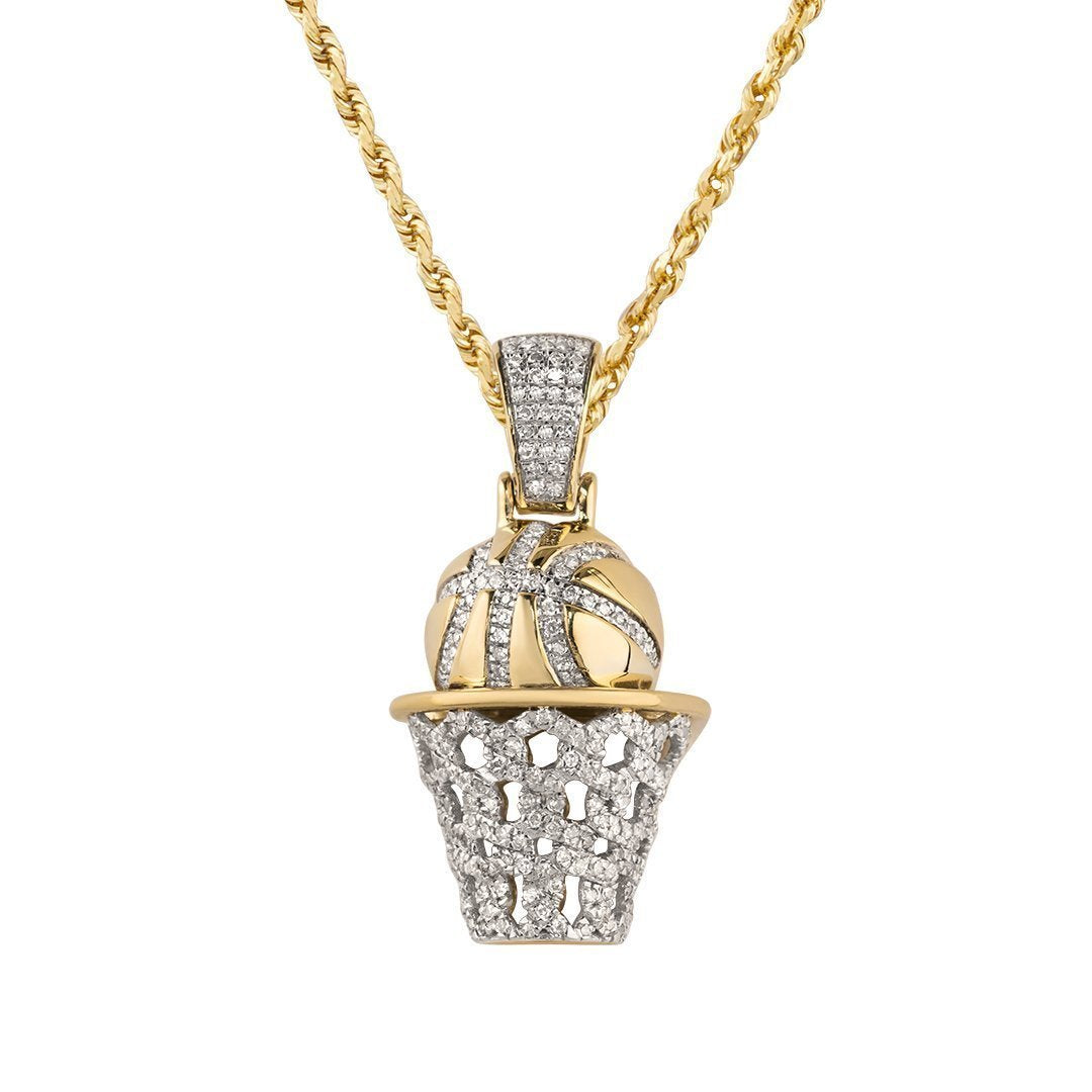 Yellow Diamond Basketball Hoop Pendant in 10k Two Tone Gold 0.60 Ctw