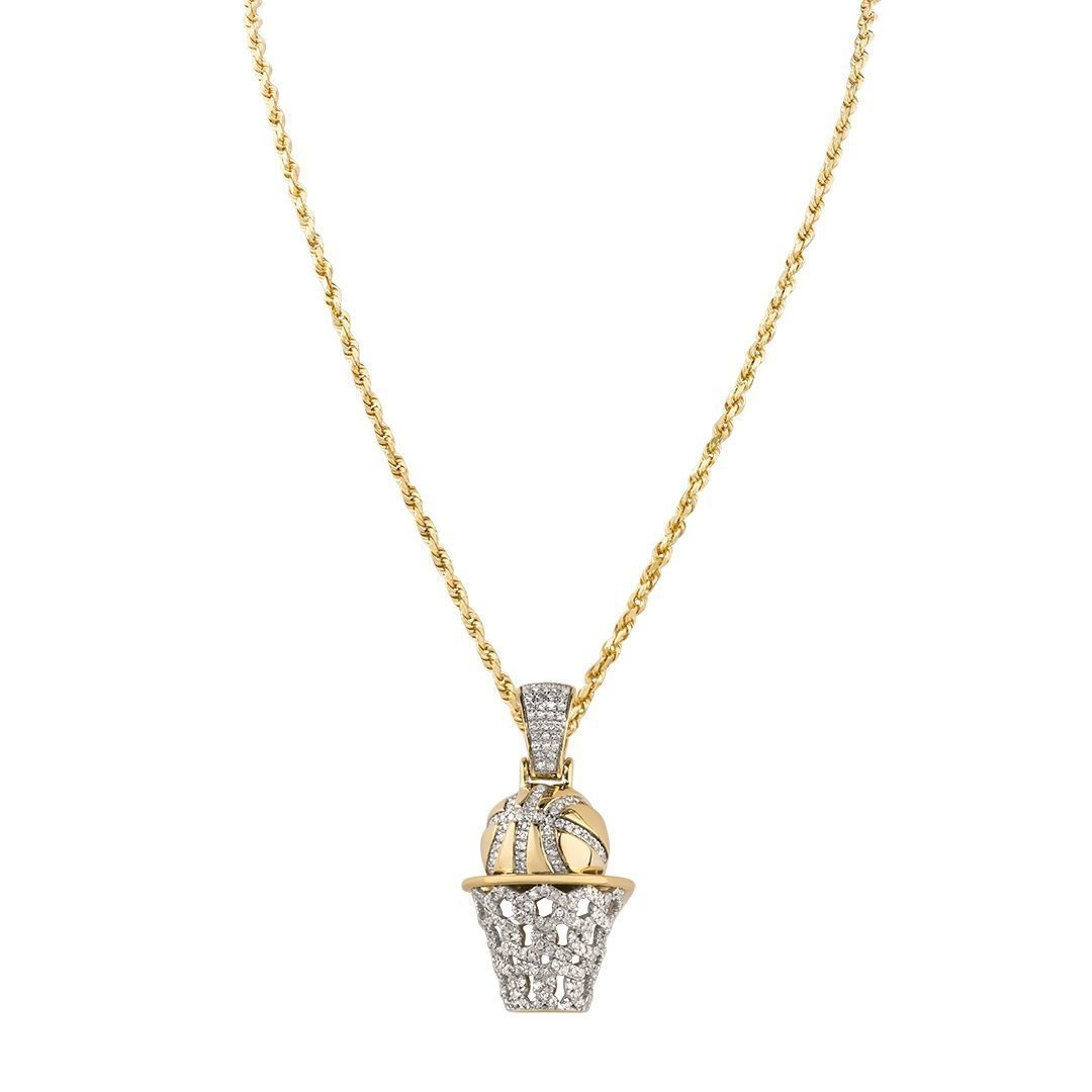 Yellow Diamond Basketball Hoop Pendant in 10k Two Tone Gold 0.60 Ctw