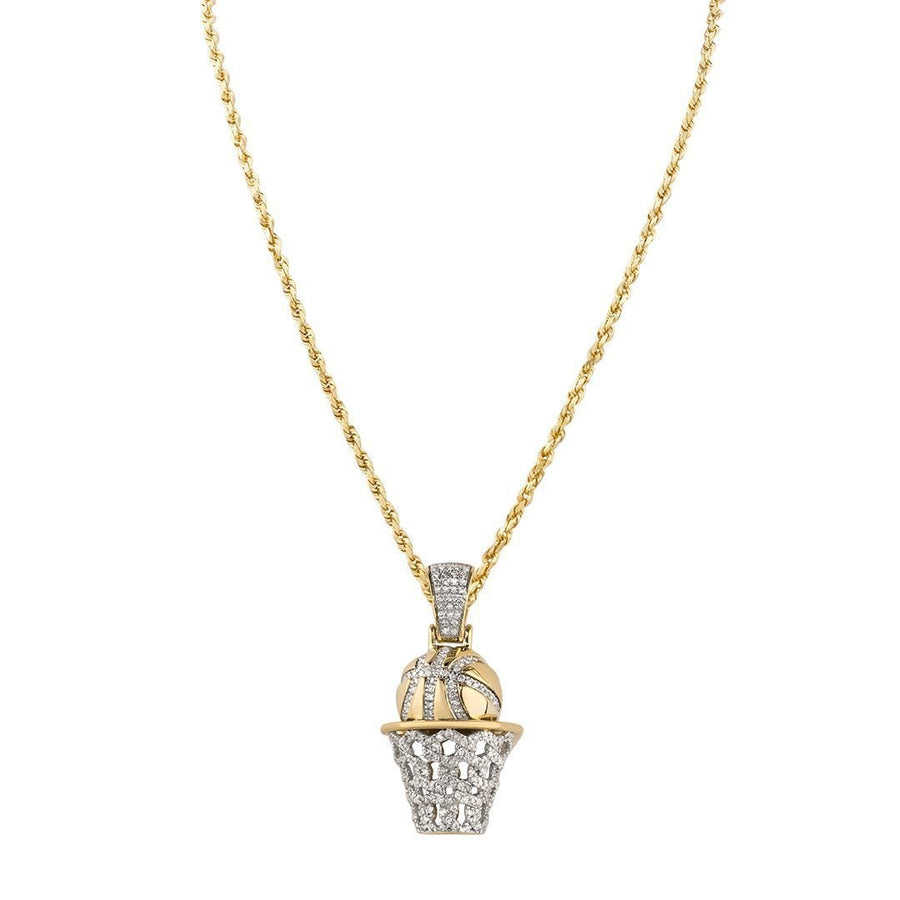 Yellow Diamond Basketball Hoop Pendant in 10k Two Tone Gold 0.60 Ctw