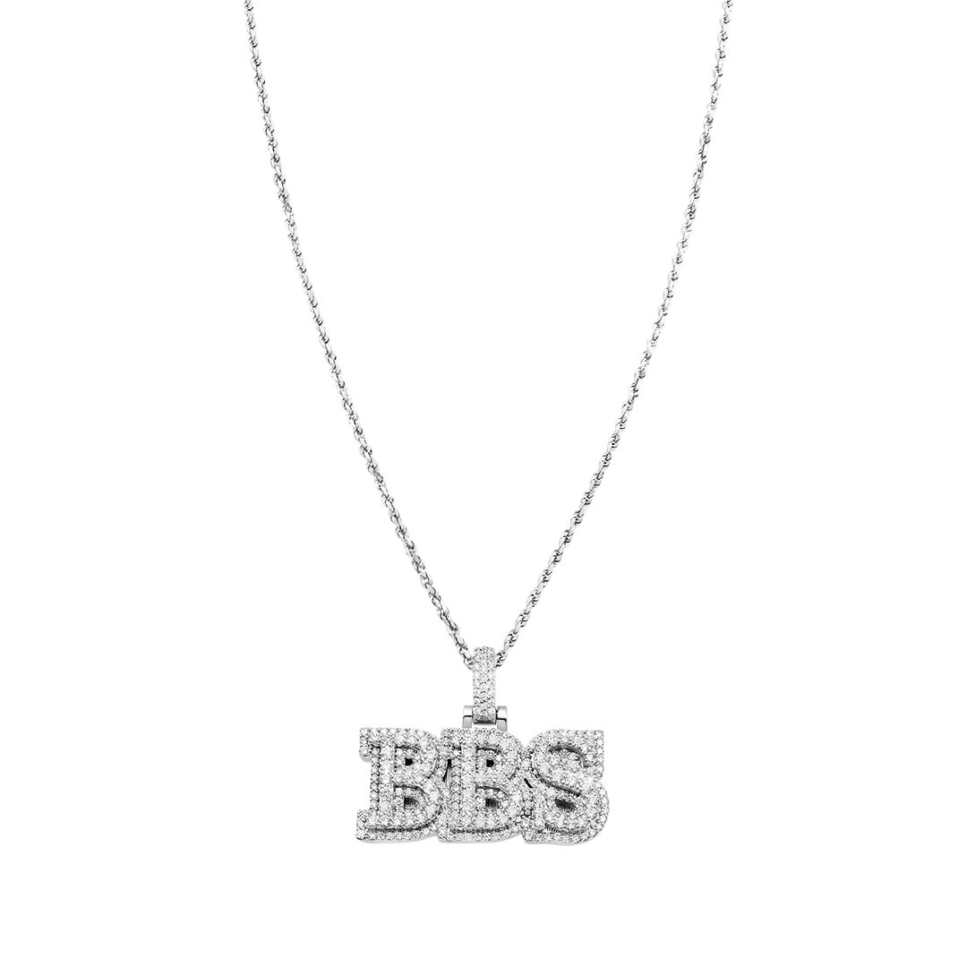 White Diamond BBS Pendant in 14k White Gold 6 CTW