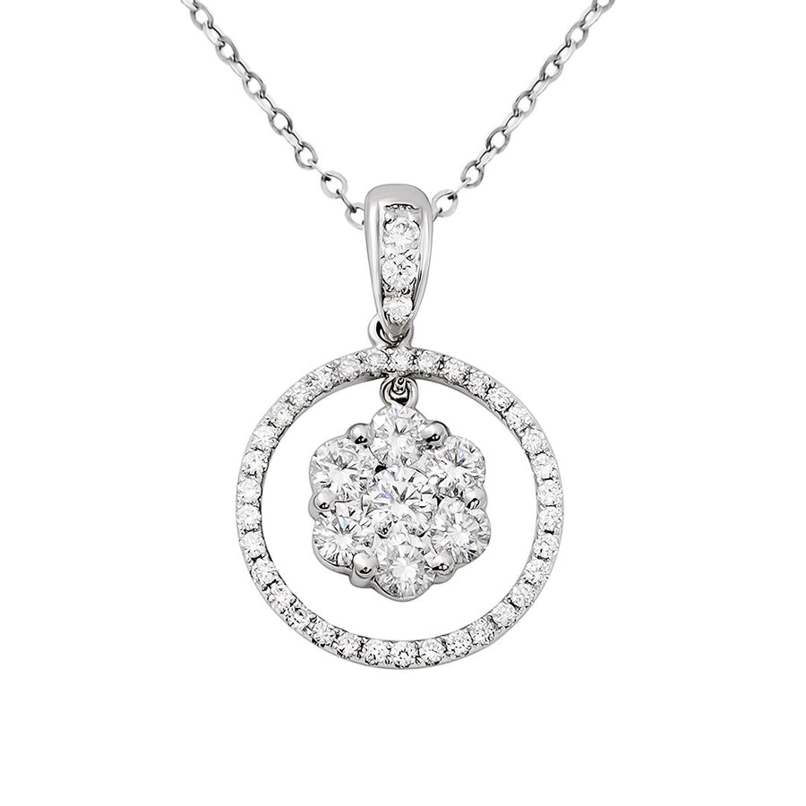 White Diamond Cluster Pendant in 18k White Gold 0.89 Ctw