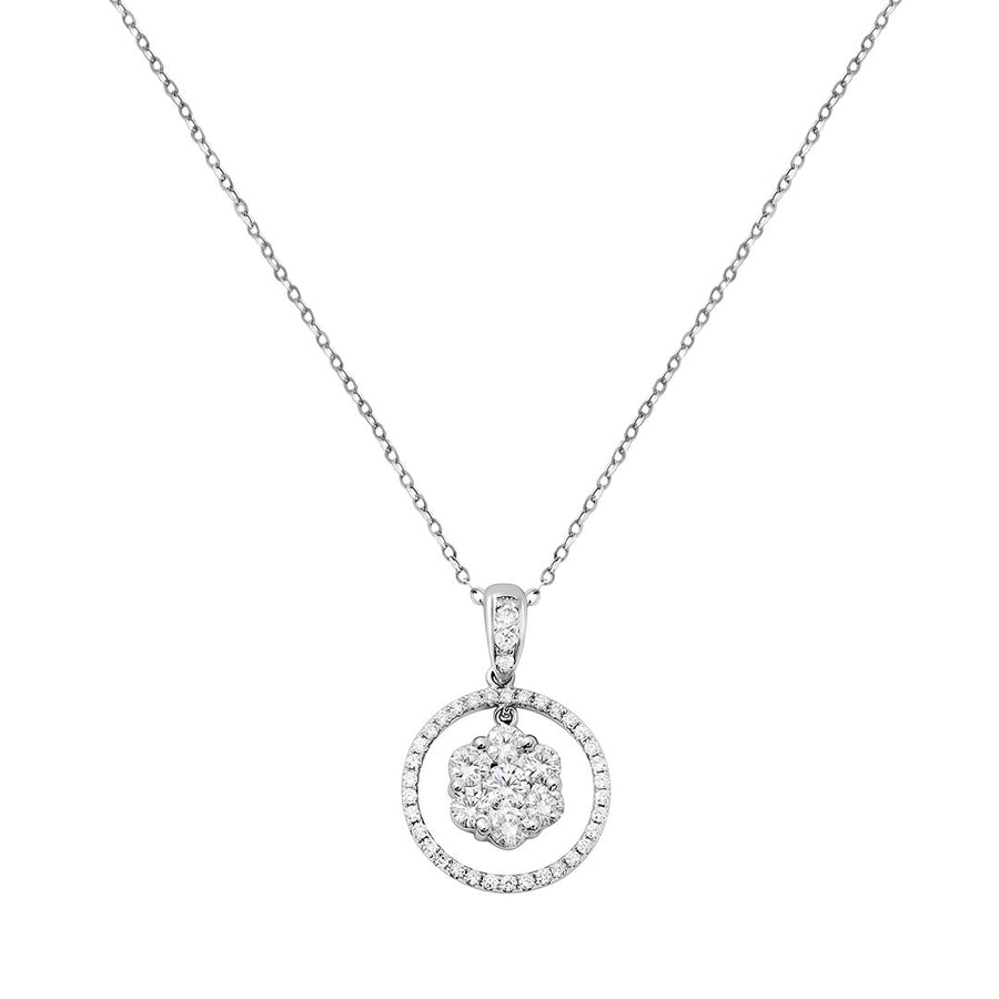 White Diamond Cluster Pendant in 18k White Gold 0.89 Ctw