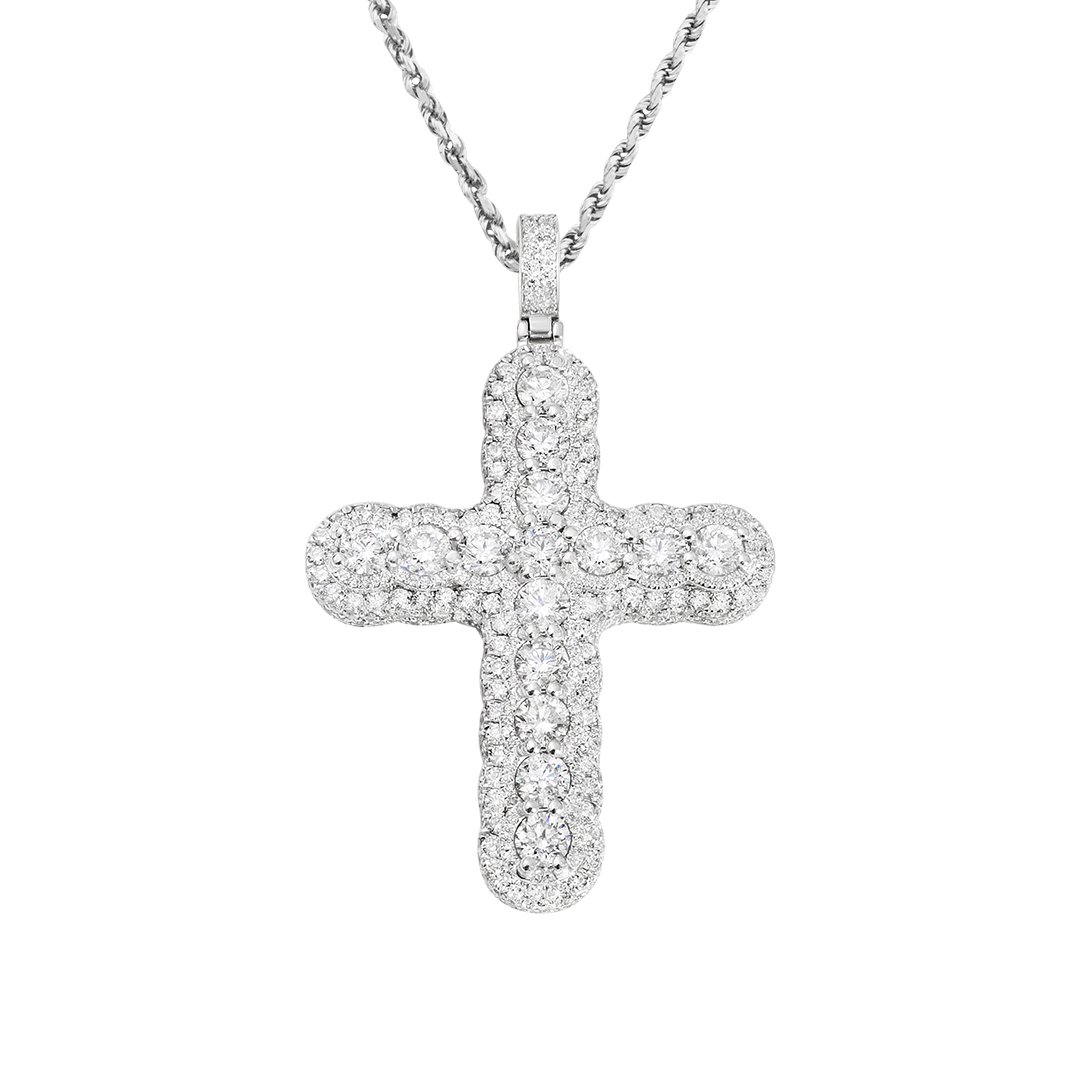 White Diamond Cross in 14k White Gold 13.7 Ctw