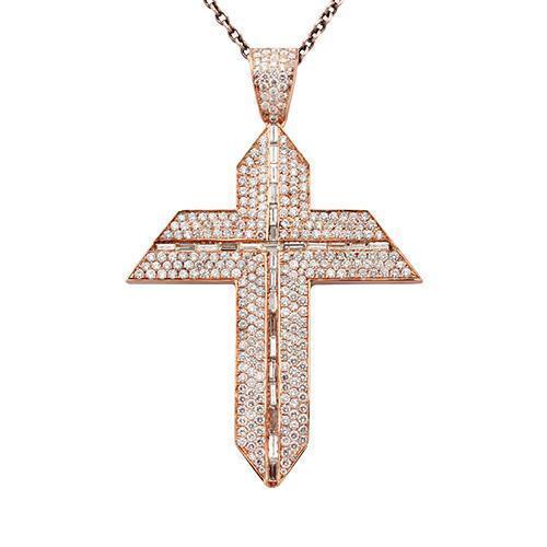 Diamond Cross Pendant 14k Rose Gold 10.42 Ctw