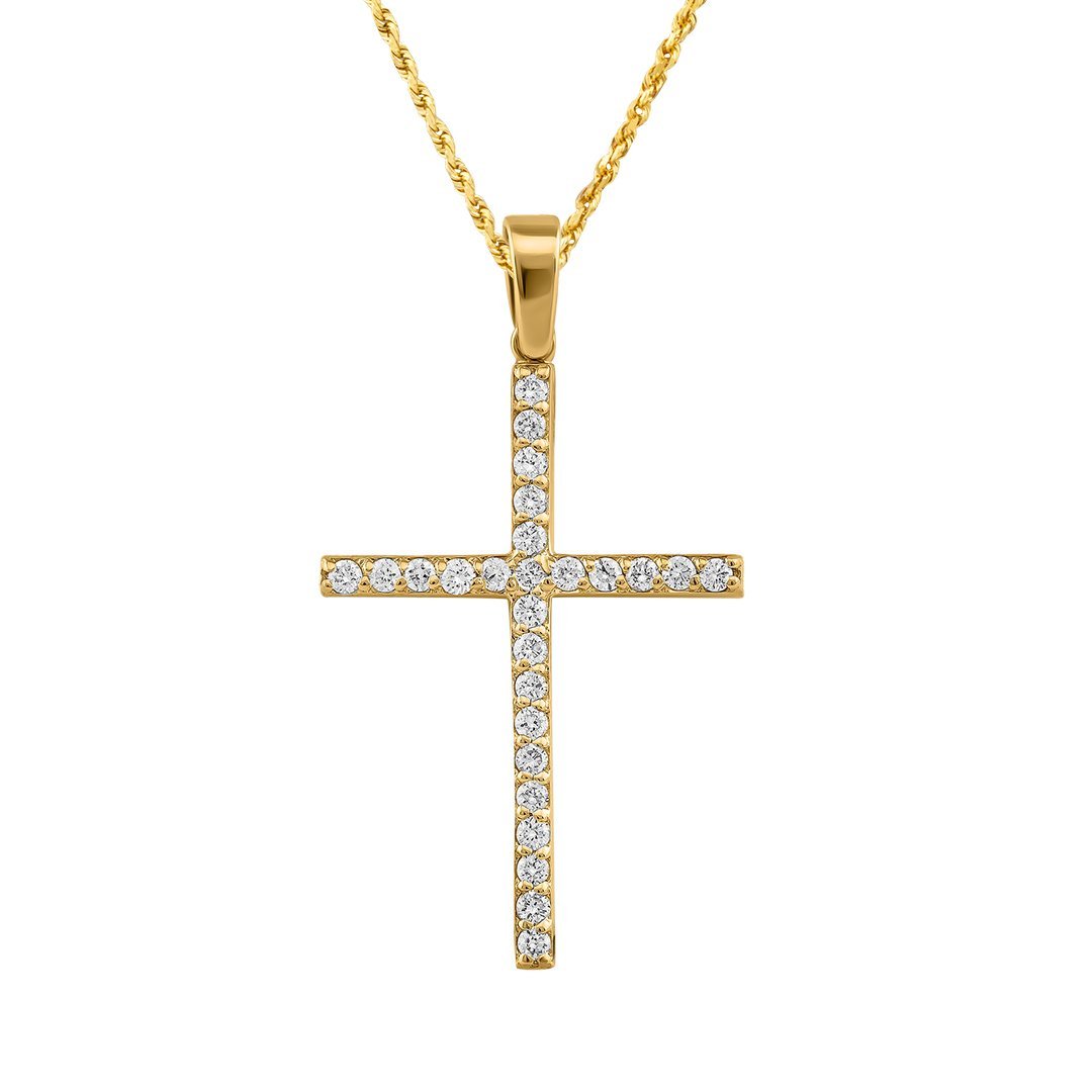 14k Yellow Gold Diamond Cross Pendant 0.4 Ctw – Avianne Jewelers