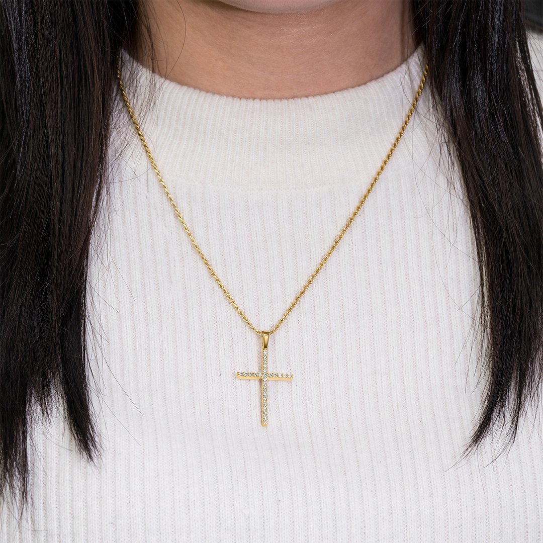 Chain Necklace 14k Diamond Cross Pendant 14kt Cross Necklace 14k
