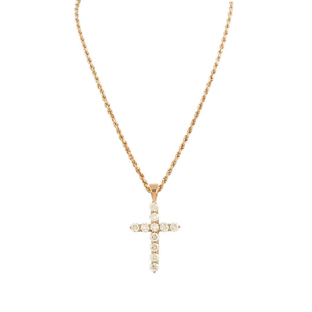 Rose Diamond Cross Pendant in 14k Rose Gold 2.10 Ctw