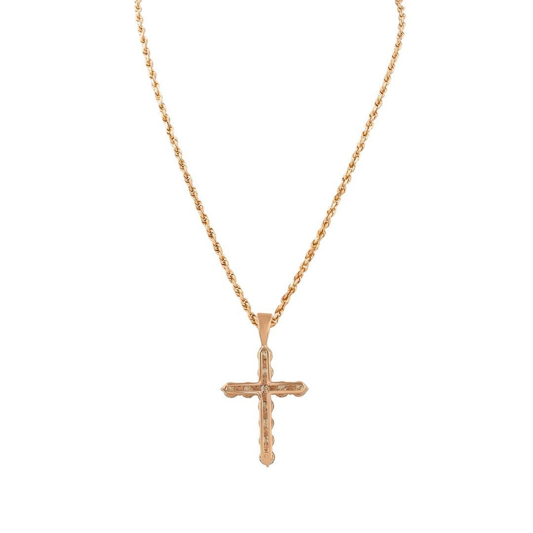 Rose Diamond Cross Pendant in 14k Rose Gold 2.10 Ctw