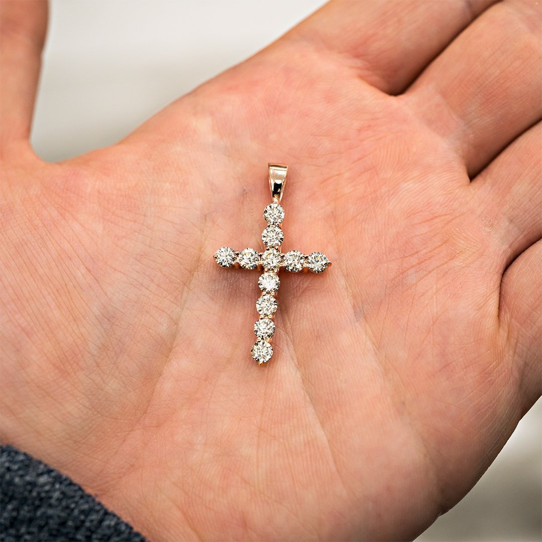 Rose Diamond Cross Pendant in 14k Rose Gold 2.10 Ctw
