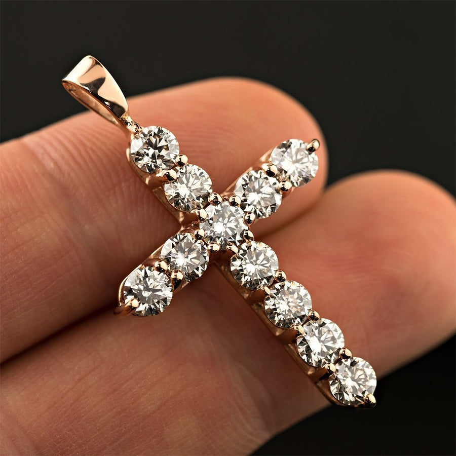 Diamond Cross Pendant in 14k Rose Gold 4 Ctw