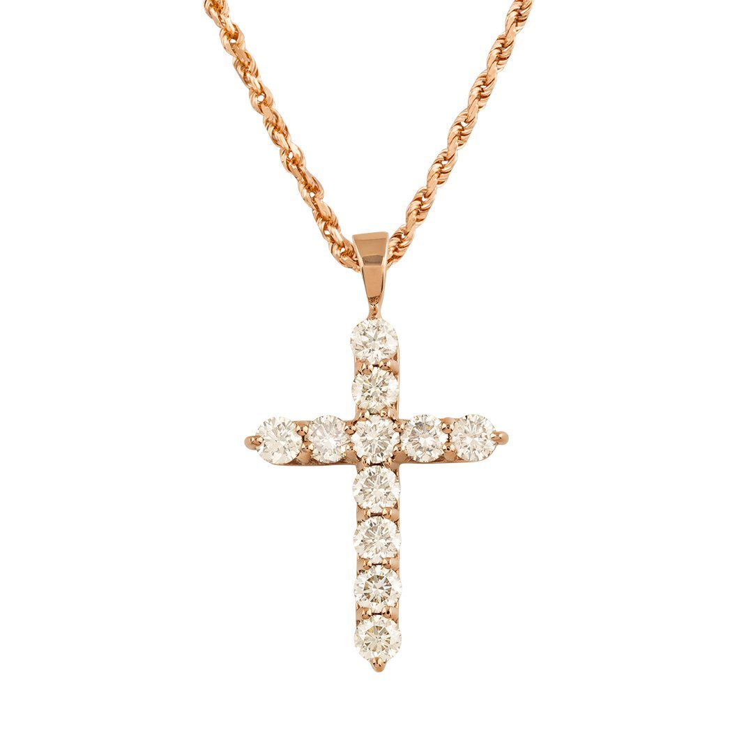 Diamond Cross Pendant in 14k Rose Gold 4 Ctw