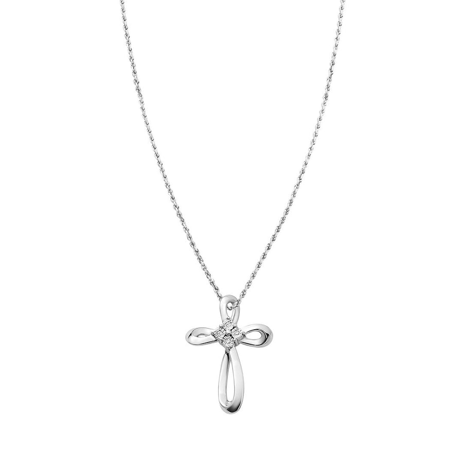 White Diamond Cross Pendant in 14k White Gold 0.05 Ctw
