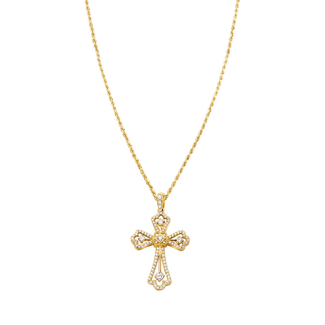 Yellow Diamond Cross Pendant in 14k Yellow Gold 1.75 Ctw