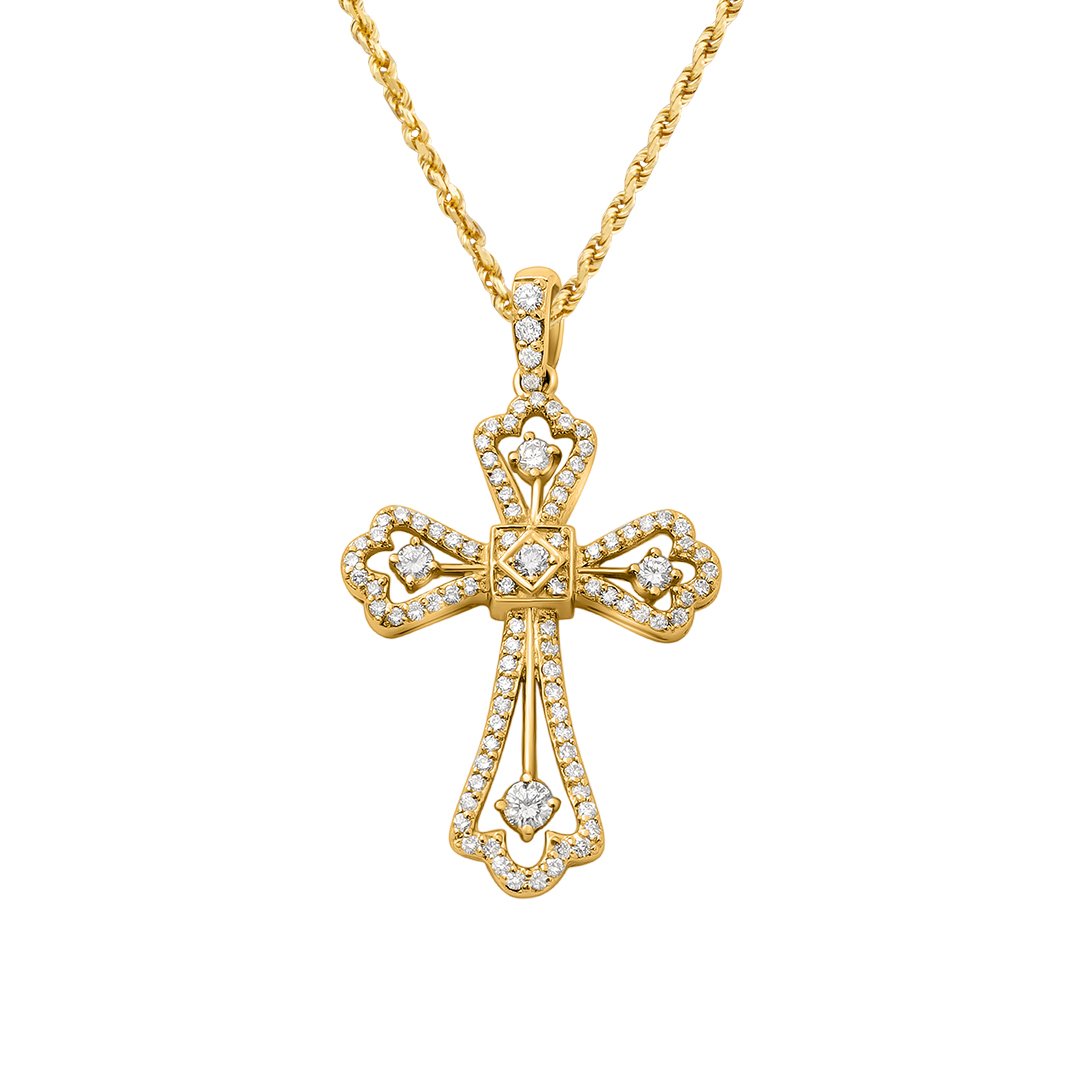 Yellow Diamond Cross Pendant in 14k Yellow Gold 1.75 Ctw