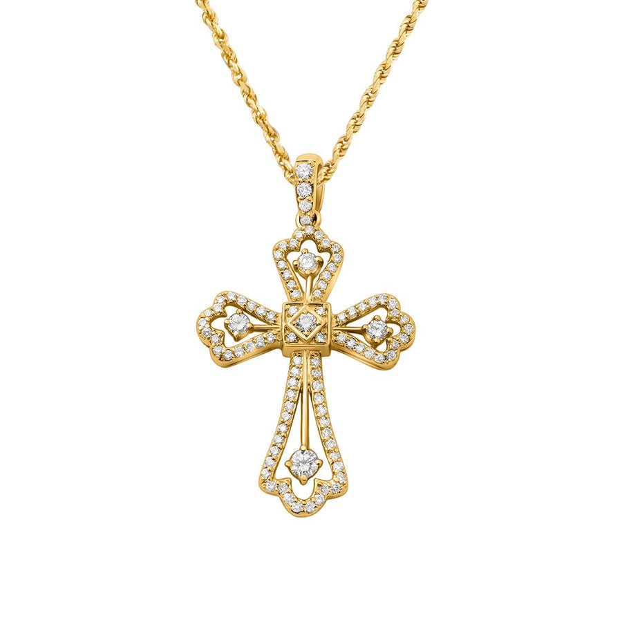 Yellow Diamond Cross Pendant in 14k Yellow Gold 1.75 Ctw