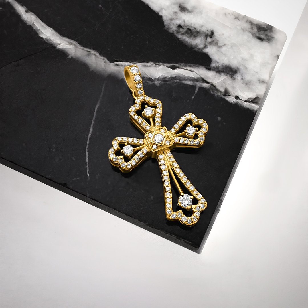 Yellow Diamond Cross Pendant in 14k Yellow Gold 1.75 Ctw