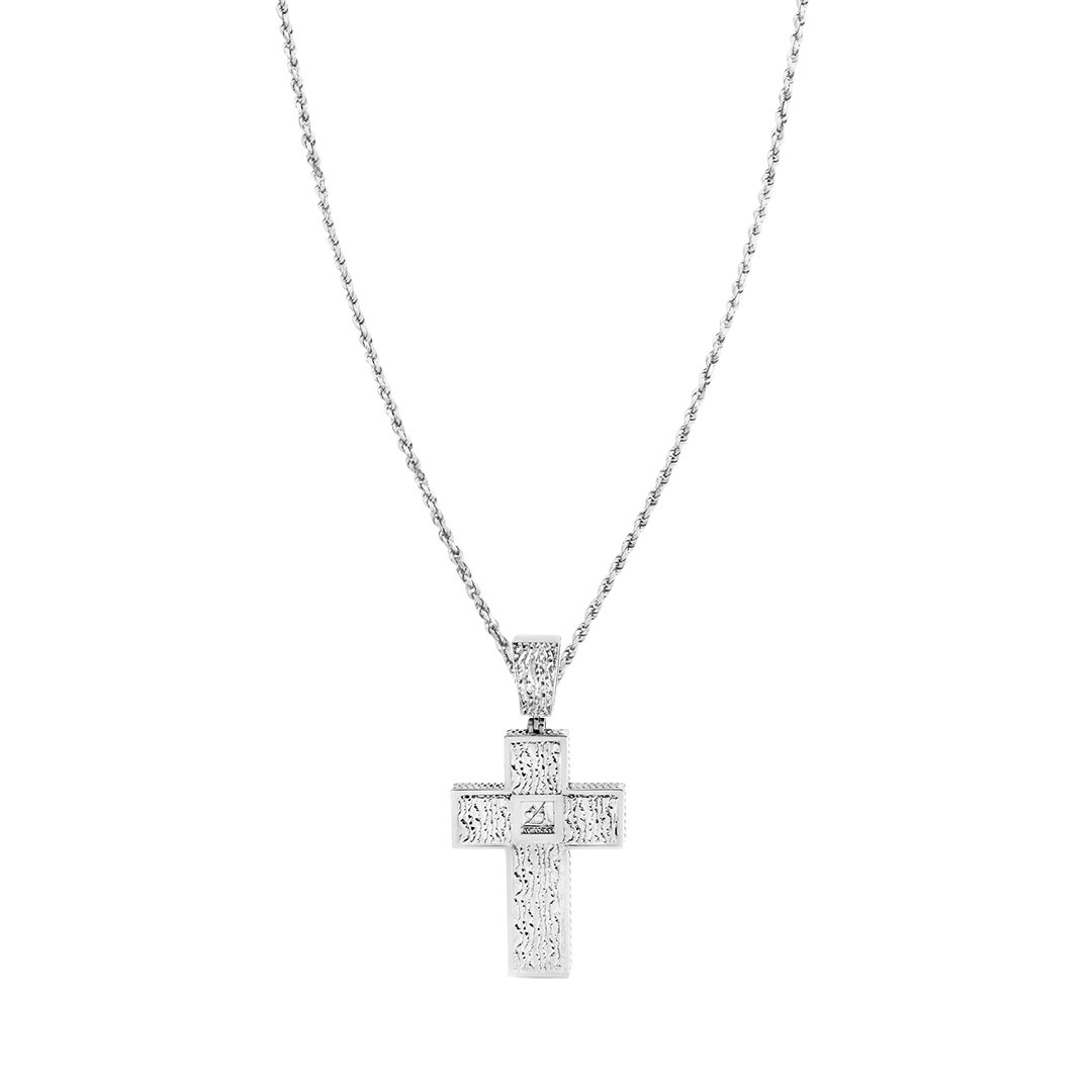 White Diamond Cross Pendant in 18k White Gold 4.50 Ctw