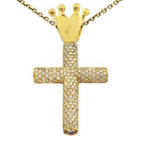 Thumbnail for Diamond Cross Pendant with Crown in 14k Yellow Gold 14 Ctw
