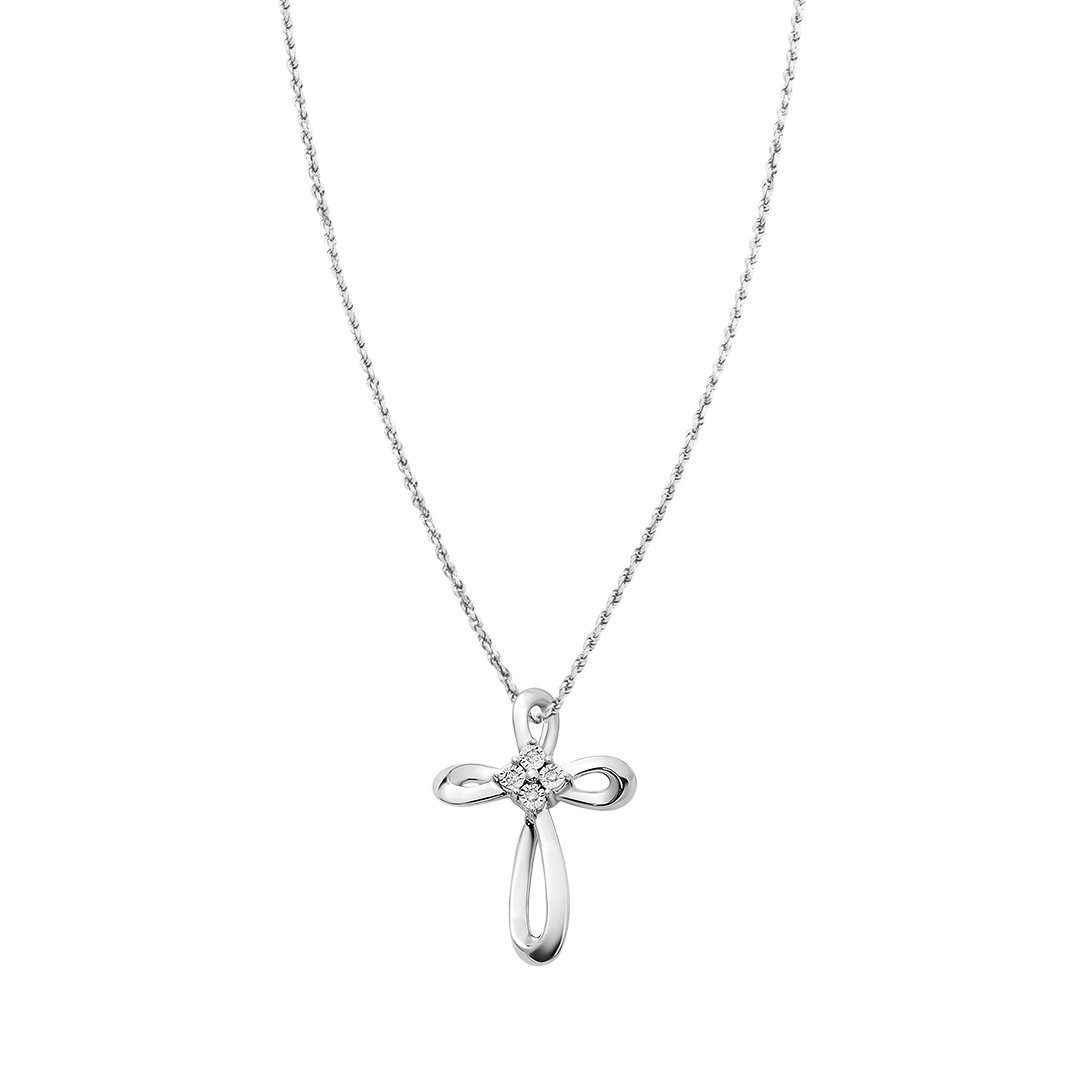 White DIAMOND CROSS WITH DIAMOND CENTER IN 14K WHITE GOLD 1 CTW