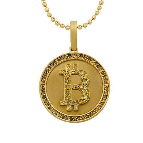 Yellow Diamond Custom Bitcoin Pendant in 10k Yellow Gold 1 Ctw