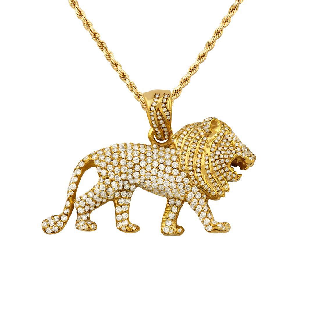 Diamond Custom "Lion" Pendant in 14k Yellow Gold 3.50 Ctw