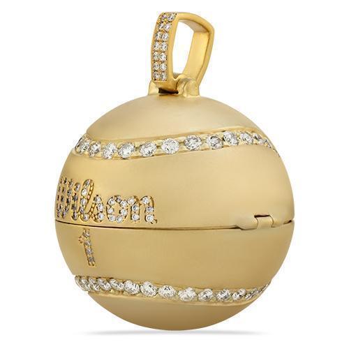 Diamond Custom Tennis Ball Pendant in 14k Yellow Gold 6.25 Ctw