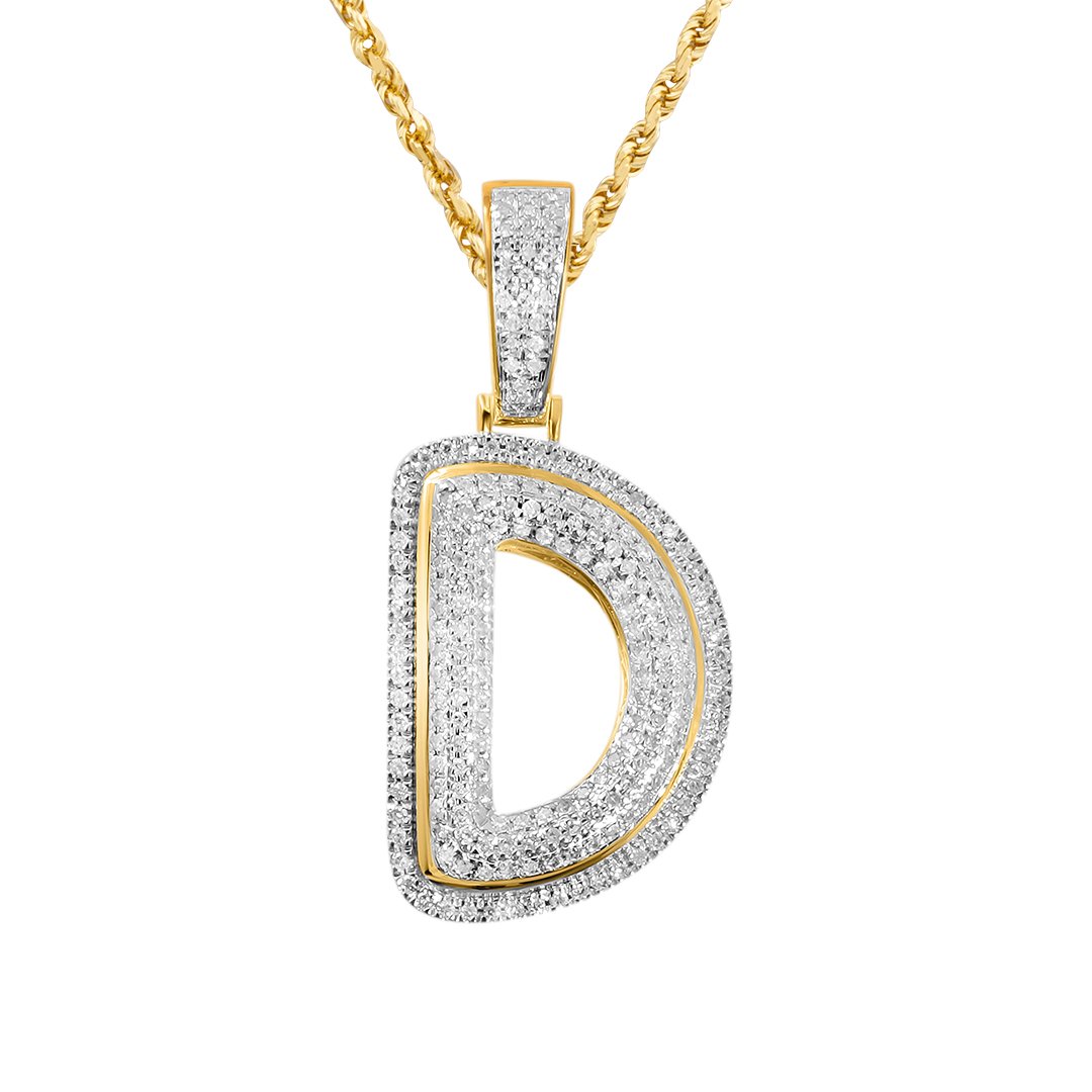 White Diamond D Pendant in 10k Yellow Gold .30 Ctw