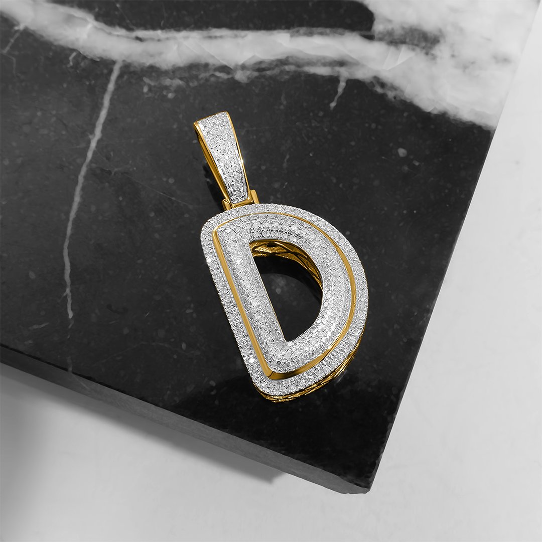 White Diamond D Pendant in 10k Yellow Gold .30 Ctw