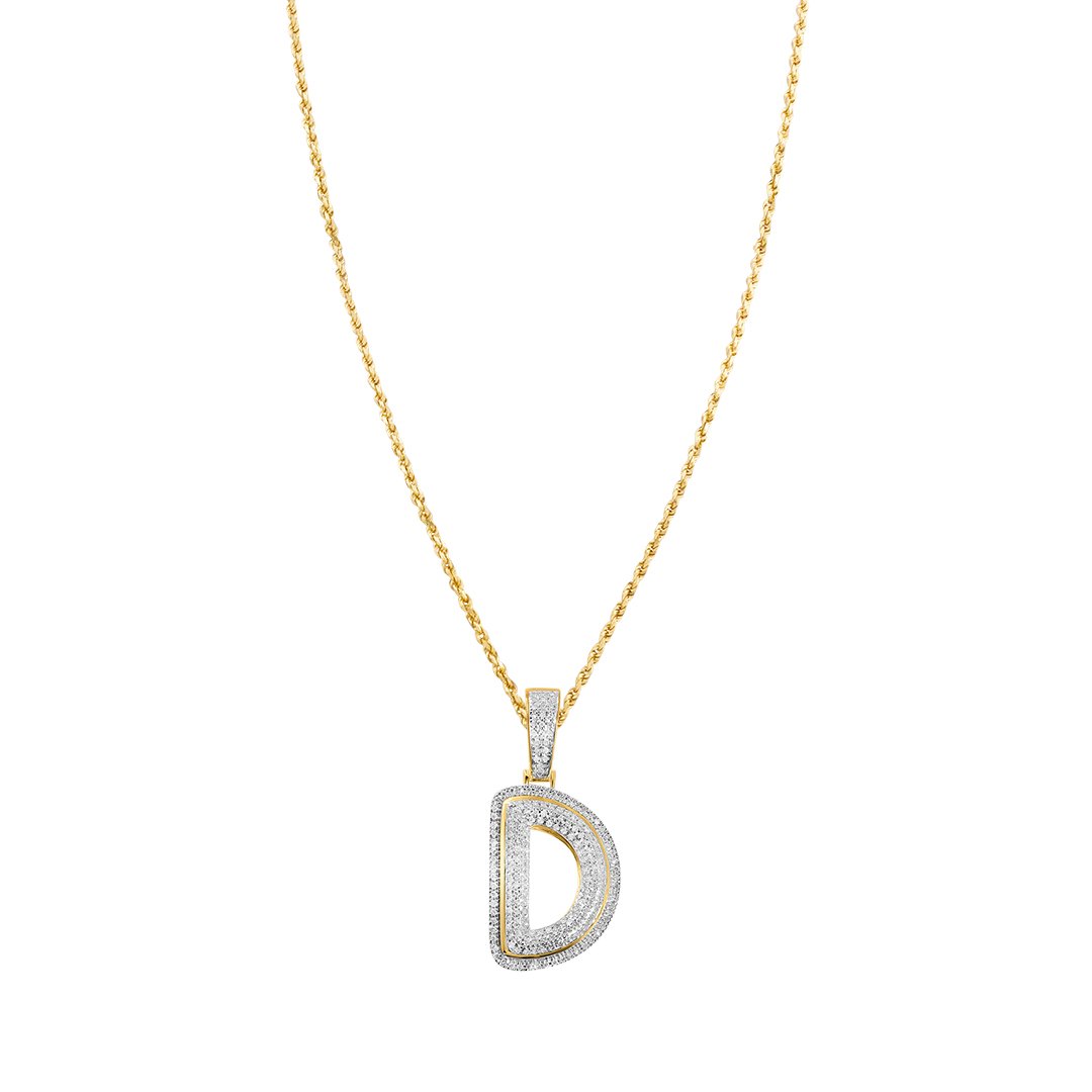 White Diamond D Pendant in 10k Yellow Gold .30 Ctw