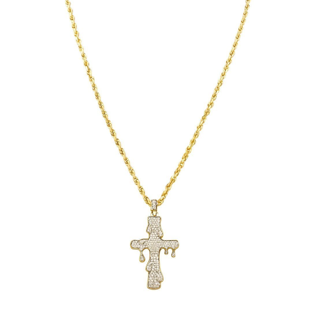 Yellow Diamond Drip Cross Pendant in 10k White Gold 0.73 Ctw