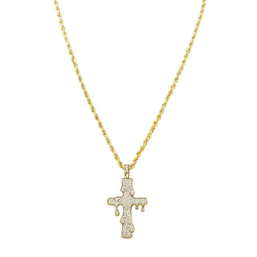 Yellow Diamond Drip Cross Pendant in 10k White Gold 0.73 Ctw