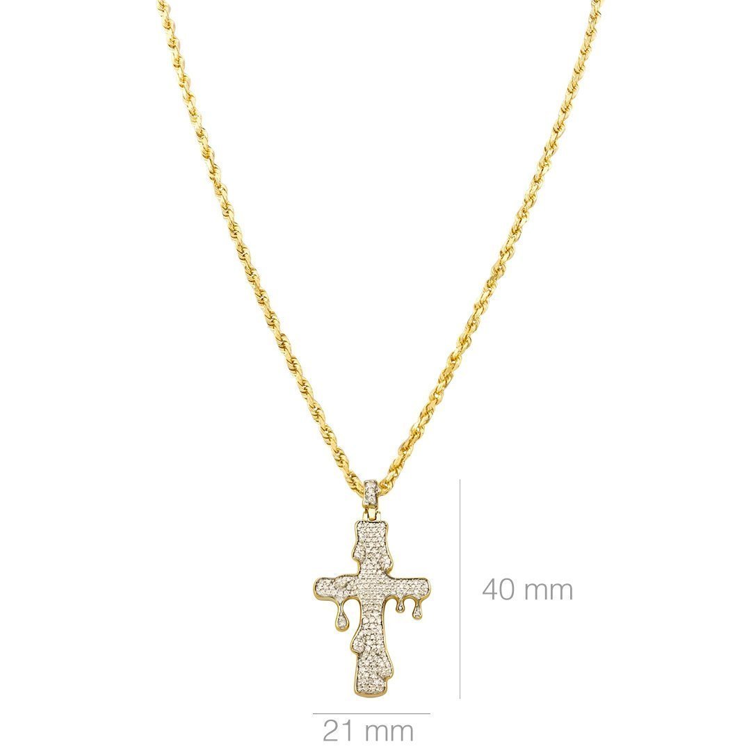 Yellow Diamond Drip Cross Pendant in 10k White Gold 0.73 Ctw