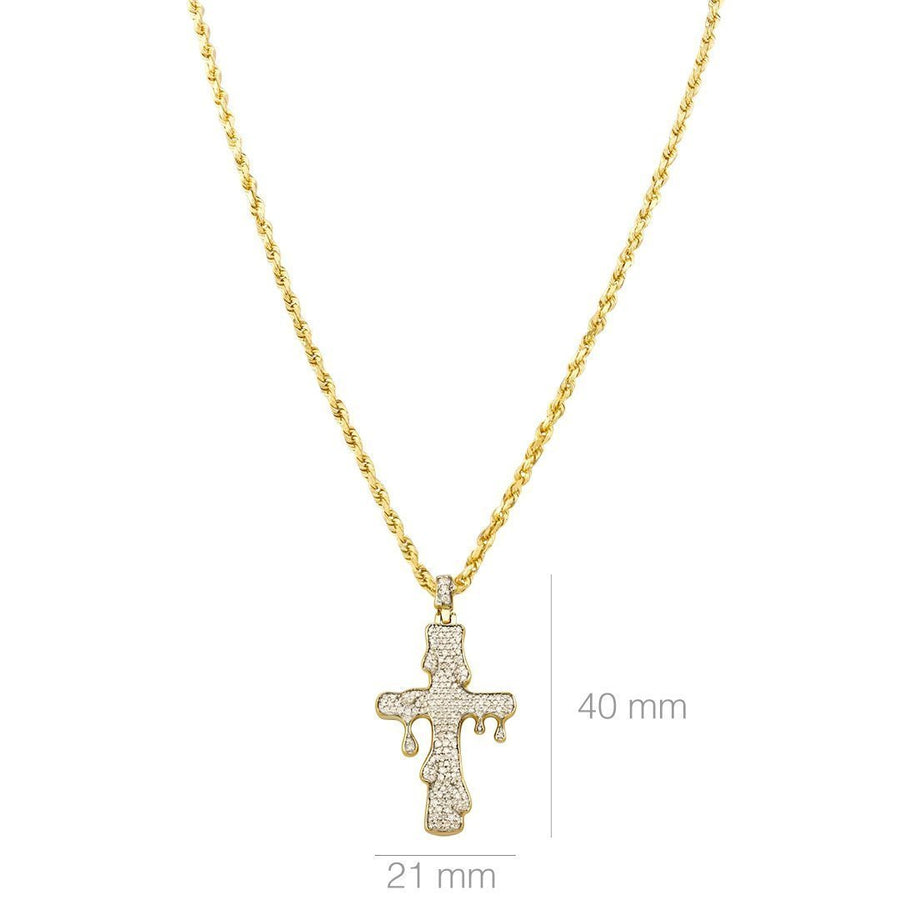 Yellow Diamond Drip Cross Pendant in 10k White Gold 0.73 Ctw