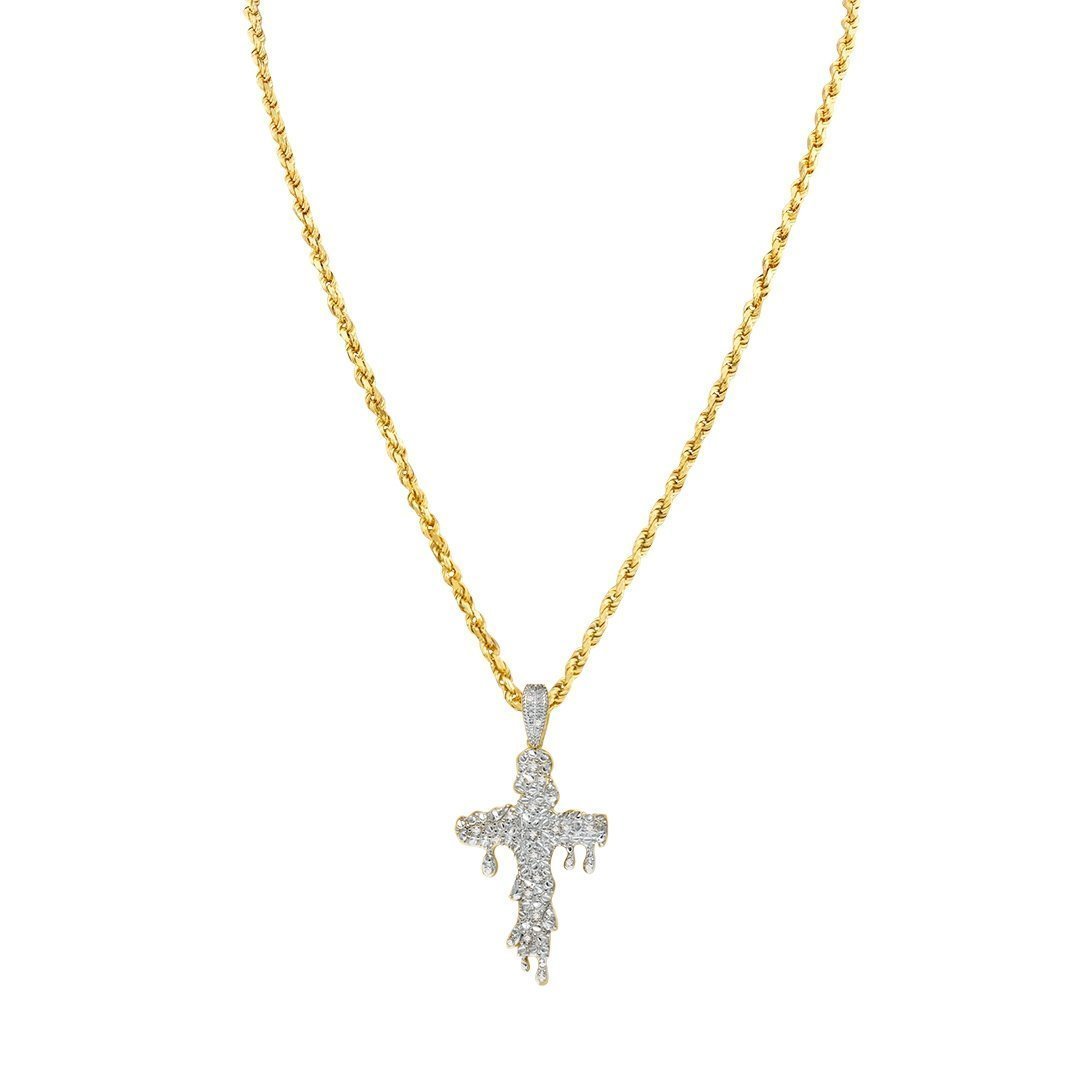 Yellow Diamond Drip Cross Pendant in 10k Yellow Gold 0.15 Ctw