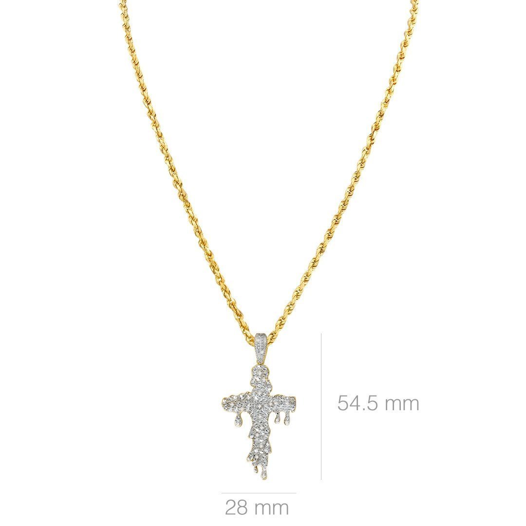 Yellow Diamond Drip Cross Pendant in 10k Yellow Gold 0.15 Ctw