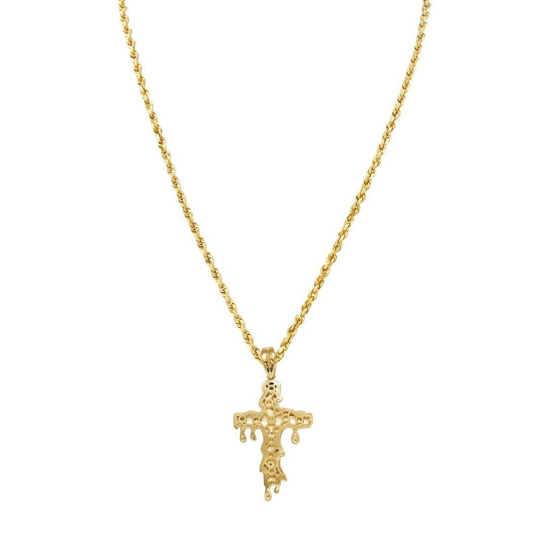 Yellow Diamond Drip Cross Pendant in 10k Yellow Gold 0.15 Ctw