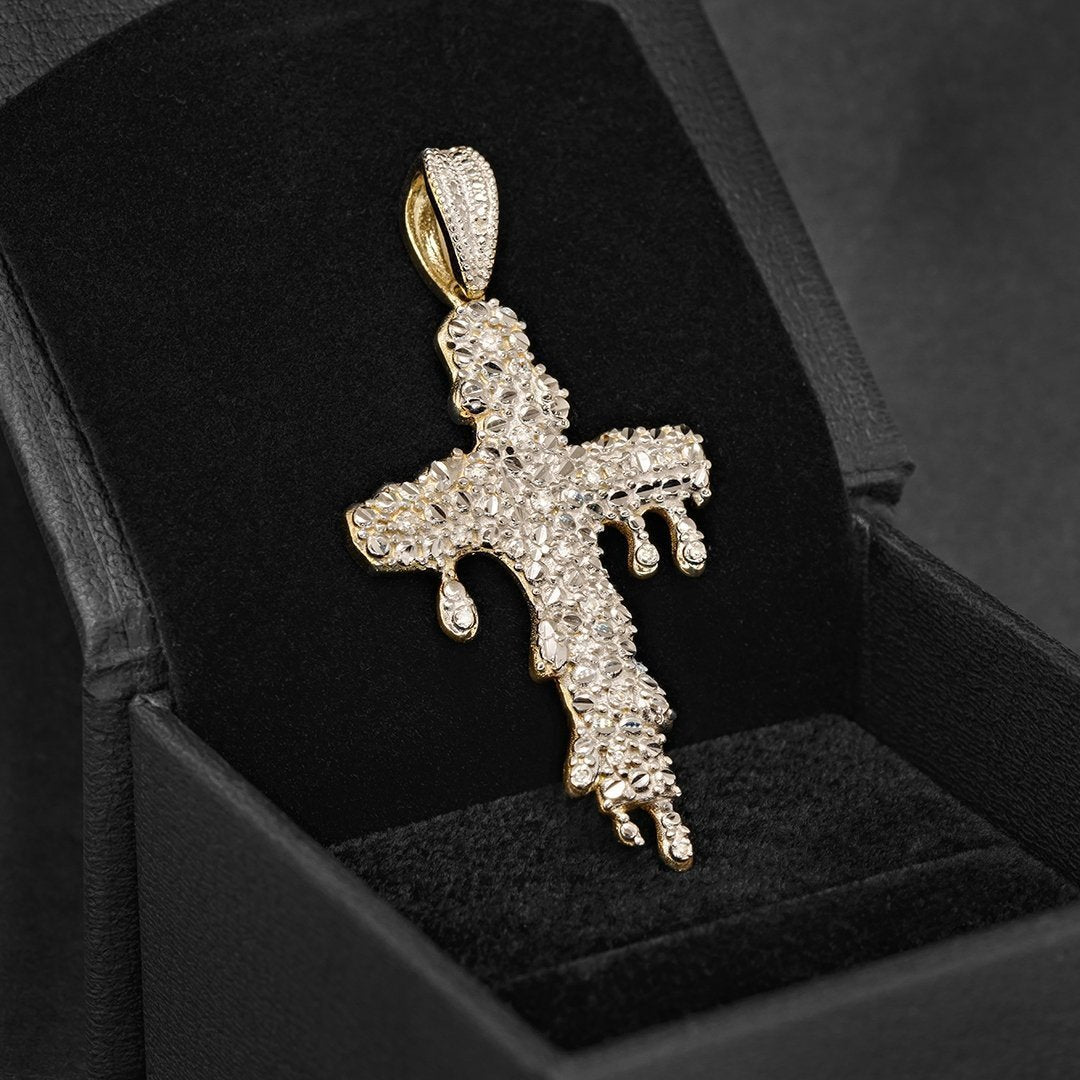 Yellow Diamond Drip Cross Pendant in 10k Yellow Gold 0.15 Ctw