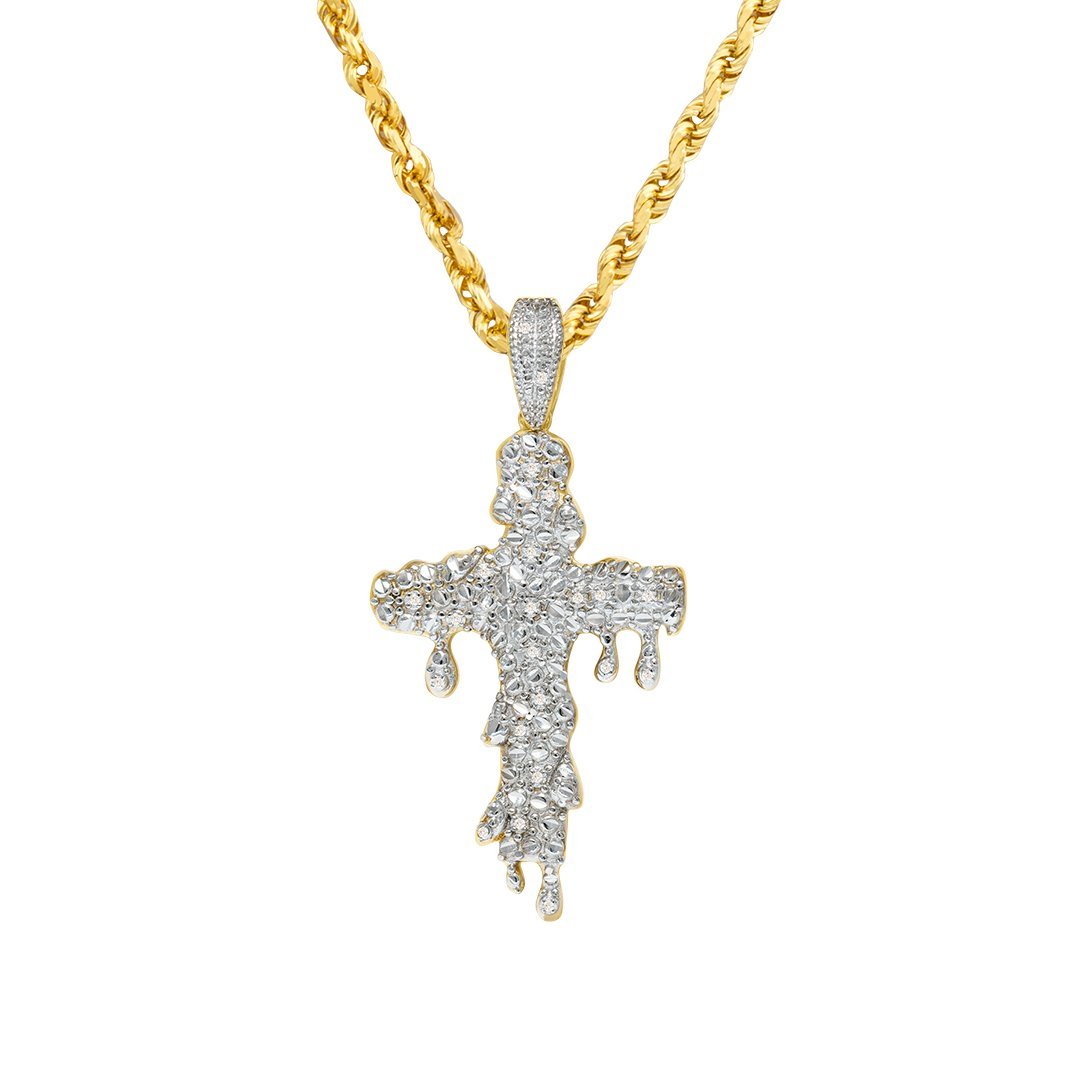 Yellow Diamond Drip Cross Pendant in 10k Yellow Gold 0.15 Ctw