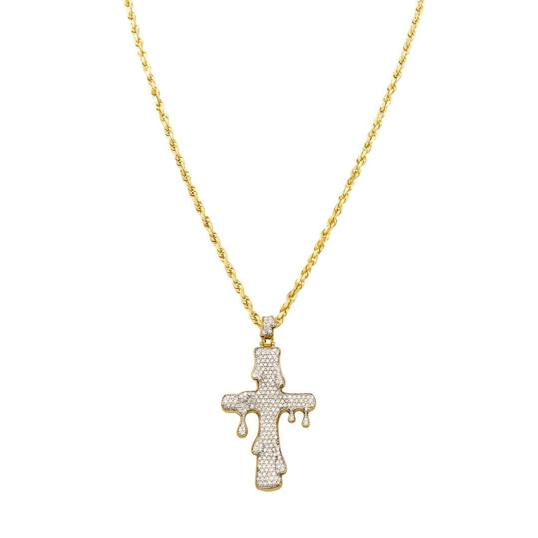 Yellow Diamond Drip Cross Pendant in 10k Yellow Gold 1.59 Ctw