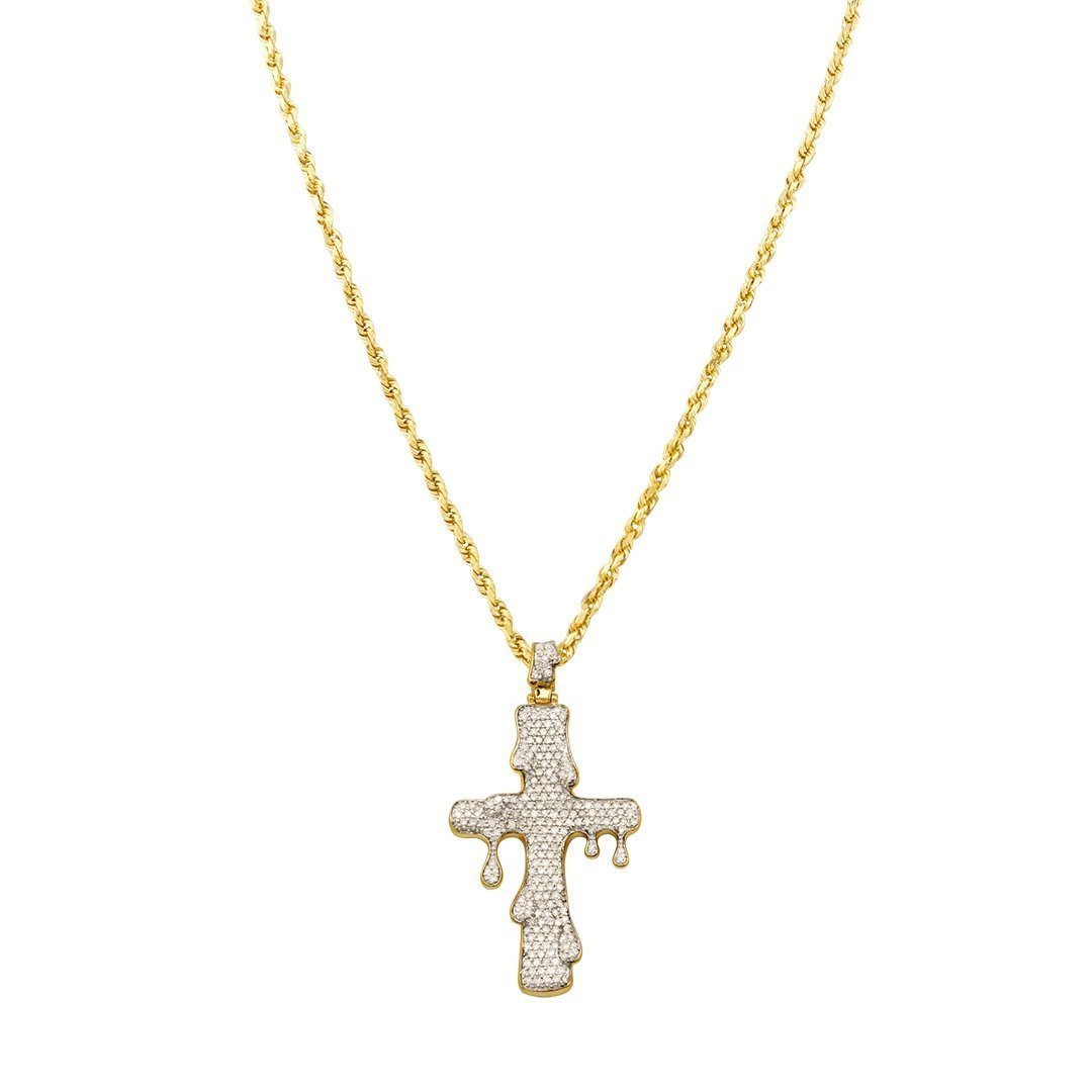 Yellow Diamond Drip Cross Pendant in 10k Yellow Gold 1.59 Ctw